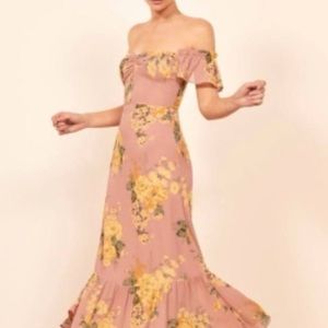 Reformation midi dress, pink and yellow floral.  Size 10